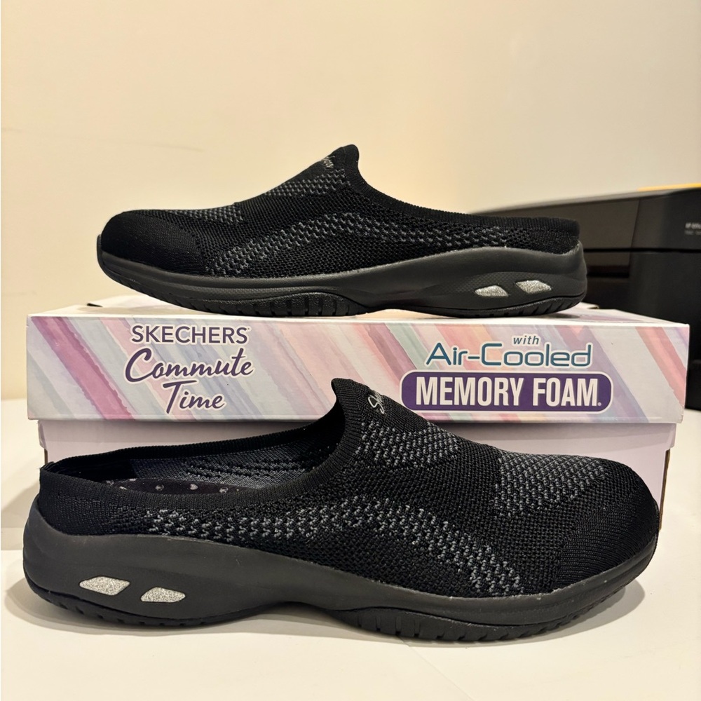 Skechers Commute Time Black Mules with Air-Cooled Comfort (New-no tags)